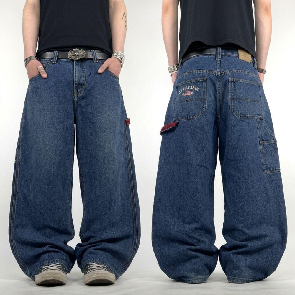 Vintage y2k grunge baggy wide leg embroidered archive skater polo jeans